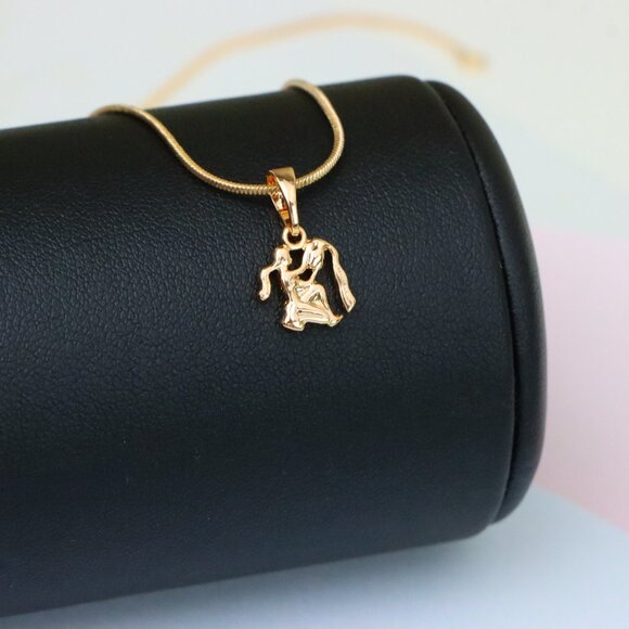 "Aquarius Zodiac Rose Gold Pendant Stylish Celestial Charm, XPPT1472 - Picture 4 of 13